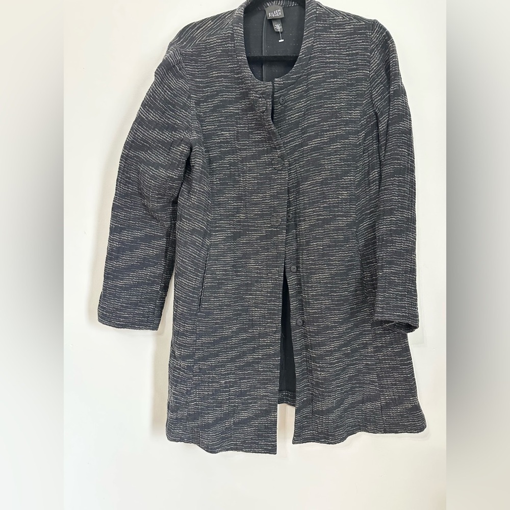 EILEEN FISHER Long Jacket Blazer Textured Knit Cotton Snap Button Up medium